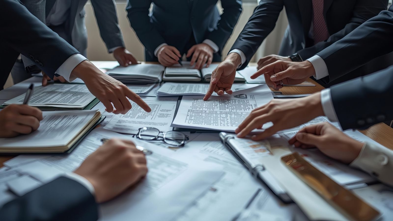 Business valuation professionals reviewing standards documents, representing TAF's business appraiser competency brief update